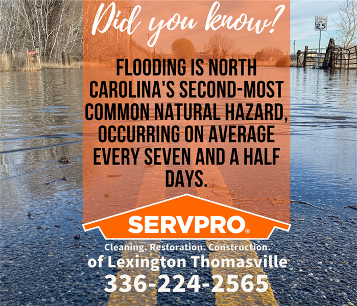 Flooded road with SERVPRO® of Lexington/Thomasville logo and quote